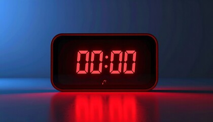 Digital clock at “00:00” in red on dark blue gradient.
