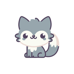 Cute cartoon fox character sitting, with a simple white background, ideal for children's illustrations