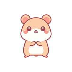Cute cartoon hamster character standing with paws together on a white background, ideal for children's illustrations