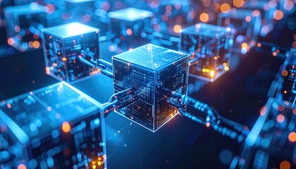 Glowing Blue Blockchain Network on Global Supply Chain Map