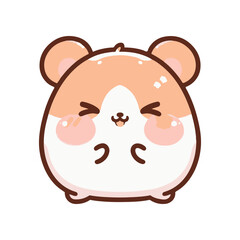 Cute cartoon hamster character with rosy cheeks, smiling joyfully against a white background