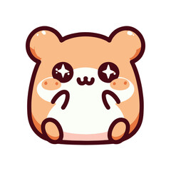 Cute cartoon hamster character with sparkling eyes, sitting against a simple white background