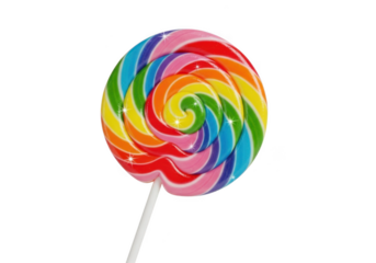 Colorful rainbow lollipop candy isolated on transparent background