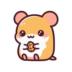 Cute cartoon hamster holding a nut, set against a plain white background, ideal for children's themes