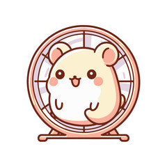 Cute cartoon hamster running on a wheel in a simple, colorful background, ideal for pet-themed designs © kumara