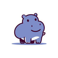 Cute cartoon hippo character standing with a cheerful expression on a white background