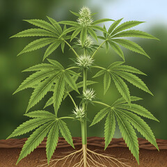 Cannabis Plant with Roots. Detailed Cannabis Plant with Visible Roots