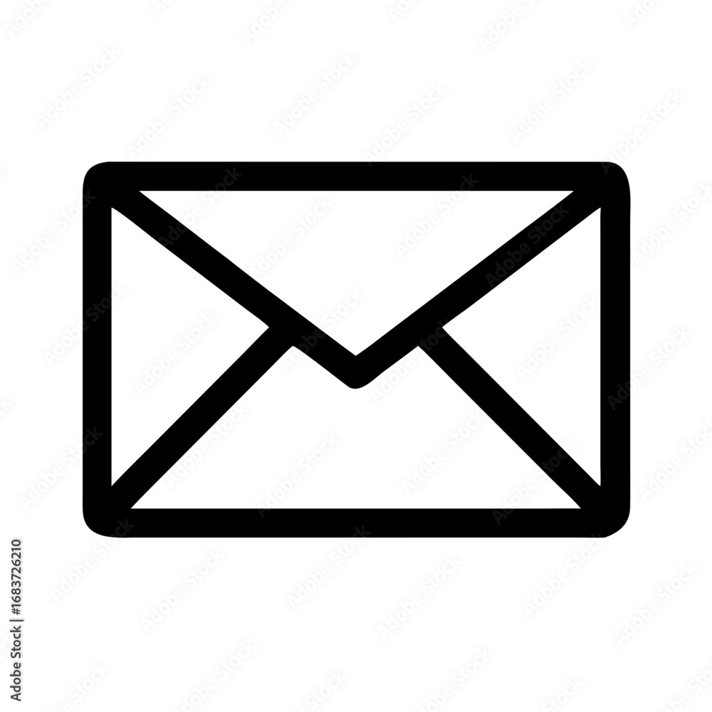 Poster illustration of a simple black outline of a rectangular envelope with a triangular flap design cente