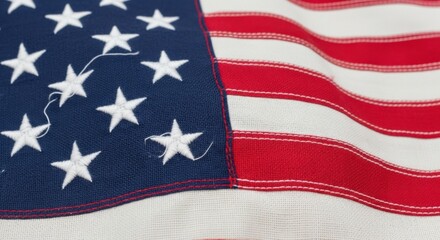 Obraz premium Close-up of the texture and detail of the American flag with stars and stripes