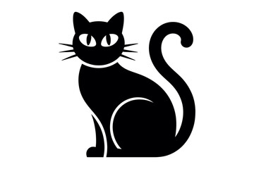 Fototapeta premium Illustration of a black cat sitting upright with a curled tail and pointed ears design art