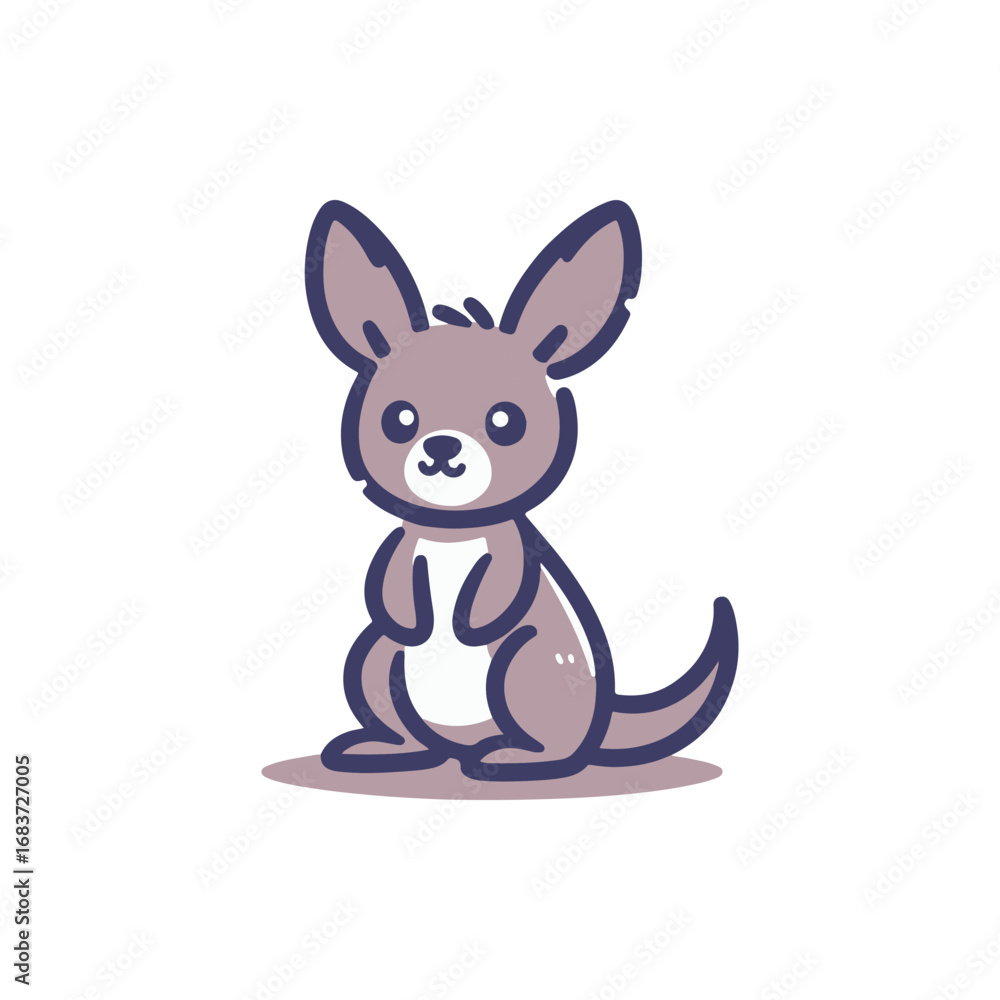 Poster cute cartoon kangaroo character standing upright with a playful expression in a simple background