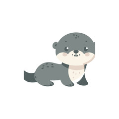 Cute cartoon otter lounging playfully on a white background, ideal for children's illustrations
