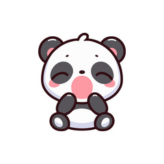 Cute cartoon panda character sitting happily with a joyful expression, isolated on white background