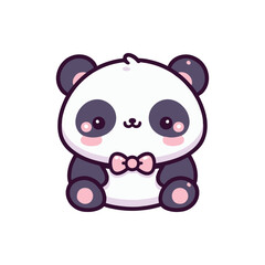 Cute cartoon panda character with a bow tie, sitting against a simple white background