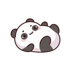 Cute cartoon panda lying on its back with a joyful expression, set against a simple white background