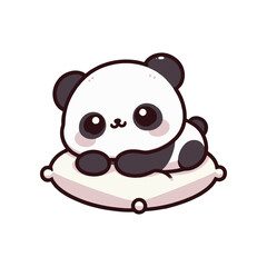 Cute cartoon panda resting on a soft pillow, surrounded by a whimsical background scene