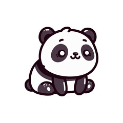 Cute cartoon panda sitting happily, with a simple white background, ideal for children's illustrations