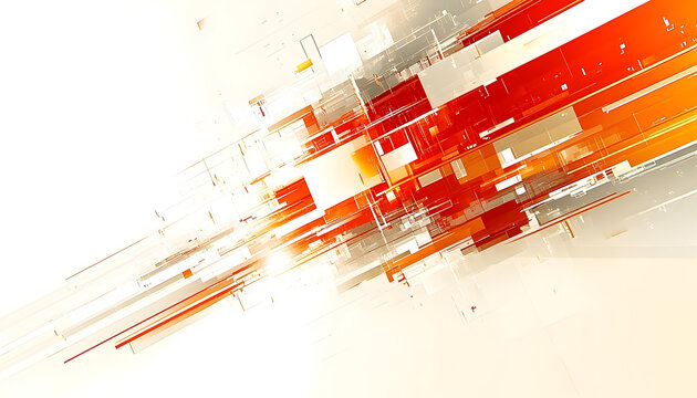 Abstract Geometric Composition with Red, Orange, and White Angul
