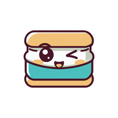 Cute cartoon sandwich character winking with a playful expression against a simple background