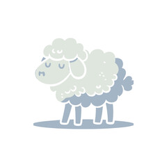 Cute cartoon sheep standing on a patch of grass, with a simple white background