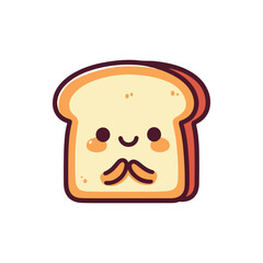 Cute cartoon slice of bread with a smiling face and mustache, set against a simple background