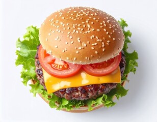 Deliciously Simple A Mouthwatering Overhead Shot of a Freshly Made Cheeseburger with all the Fixings, ready to satisfy your cravings!