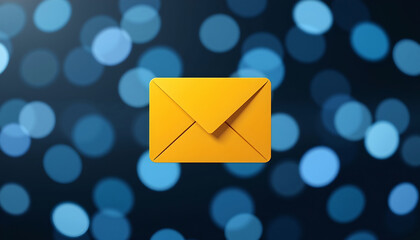 Digital glowing network email icon with bokeh background creates modern and vibrant communication concept