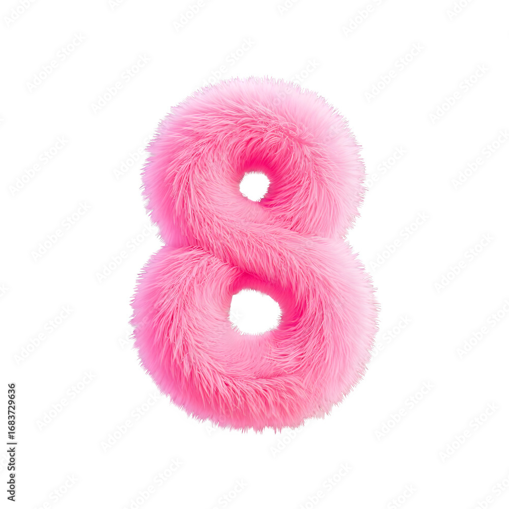 Poster soft pink fluffy number eight symbol isolated on transparent background 3d render