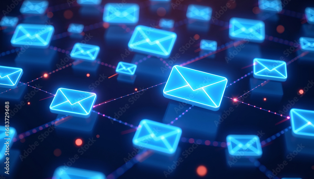 Poster digital network email glowing communication message technology background digital network of glowing