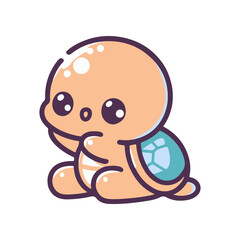 Cute cartoon turtle character sitting thoughtfully, with a soft background of vibrant colors