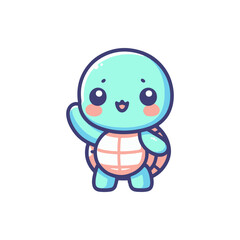 Cute cartoon turtle character waving cheerfully against a simple white background, ideal for children's media