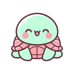 Cute cartoon turtle character with a smiling face, sitting happily against a simple background (1)