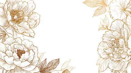Elegant golden floral peony arrangement illustration art design on a white background creating a serene atmosphere