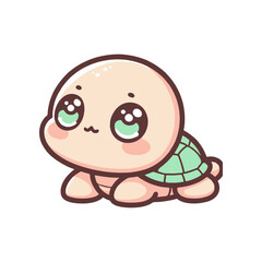 Cute cartoon turtle character with large eyes and a soft shell, appearing playful and friendly