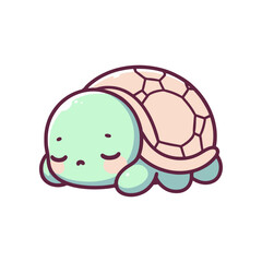 Cute cartoon turtle resting peacefully with a soft expression, ideal for children's illustrations