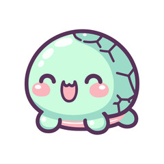 Cute cartoon turtle with a smiling face, set against a simple white background, ideal for children's content