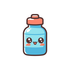Cute cartoon water bottle with a smiling face, set against a plain background, ideal for children's products