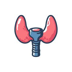 Illustration of a thyroid gland with a screw-like base, set against a plain background, symbolizing health