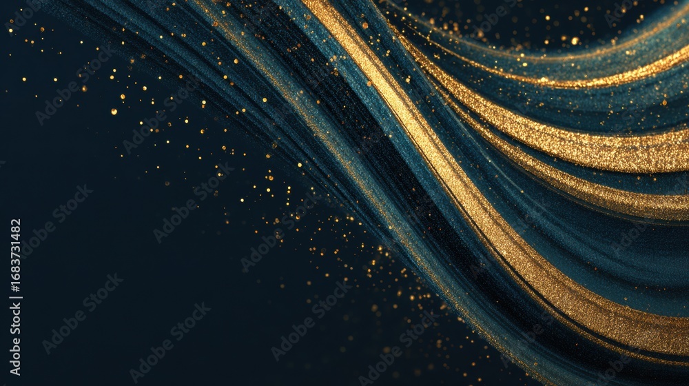 Poster dynamic swirling lines of gold and blue creating an elegant atmosphere perfect for modern design con