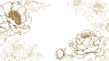 Elegant golden peony floral background with decorative flower elements for wedding invitations and branding design projects
