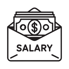Salary in envelope icon. Vector dollar bills in envelope minimal icon. Vector black silhouette. with white background