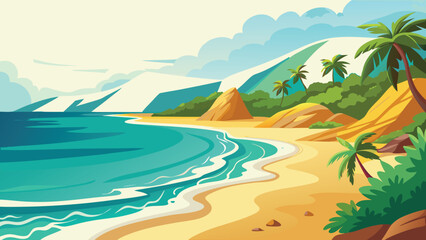 Vibrant tropical beach paradise with turquoise waters and lush greenery