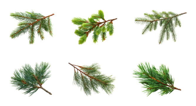 Pine branches display nature botanical PNG set, cut out, isolated on transparent background