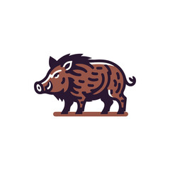 Stylized illustration of a wild boar standing on a wooden base, showcasing its unique features in a minimalist style