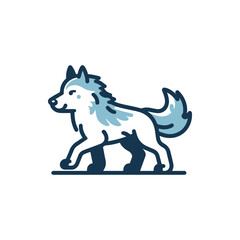 Stylized illustration of a wolf walking gracefully on a plain background, showcasing its features