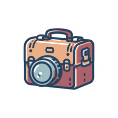 Vintage camera bag with a lens, set against a minimalistic background, ideal for photography enthusiasts