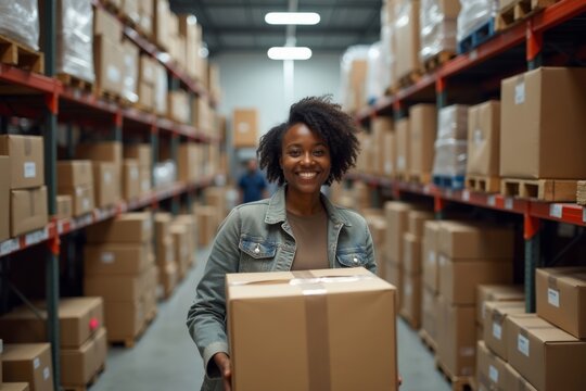 African-American Team Organizing Inventory at Fast-Paced Retail Warehouse