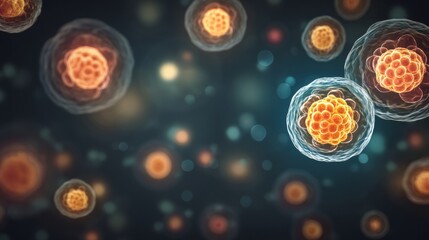 Surrealistic glowing spheres resembling atomic nuclei in a stylized circular structure,