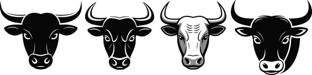 Bull head vector illustration, strong bull face icon, aggressive cattle design, farm animal head logo, mascot bull artwork, powerful livestock