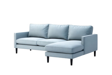 Modern light blue sectional sofa isolated on transparent background